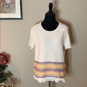 NWT Madewell Fringe Jacquard Short Sleeve Sweater